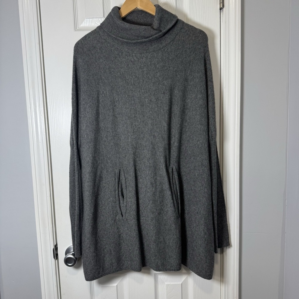 Garnet Hill Wool Cashmere Oversized Turtleneck Sweater Pocket Gray Size Medium